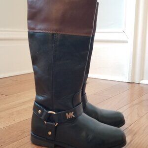 Girls Michael Kors Two-Tone Faux Leather Riding Boots Black/Brown, Girls Size 13